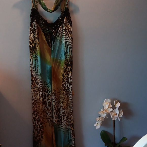 Orna Farho Paris silk animal print jumpsuit w/tie - Picture 3 of 7